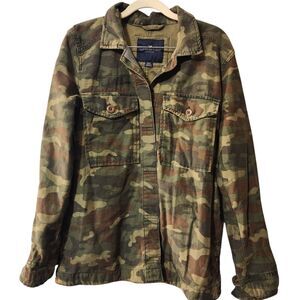 American Eagle Embroidered NAH Heart Camo Jacket Boyfriend Military Coat Medium